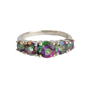 Mystic Topaz Cocktail Ring Sterling Silver Fire Iridescent Purple Green Size 9